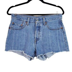 Levi's Womens 501 Blue Medium Wash Button Fly Denim Jean Shorts Size 27